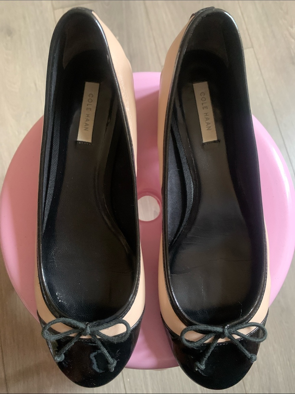 Cole Haan Two-Tone Black and Nude Bow Ballet Flats